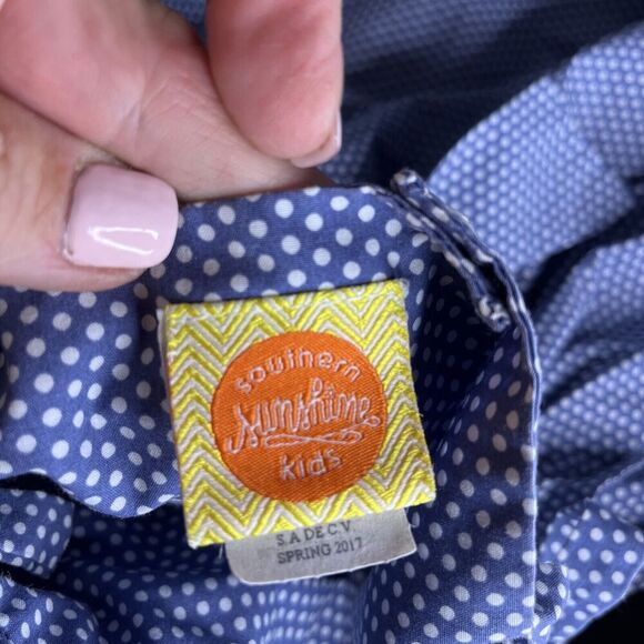 Southern Sunshine Smocked CRABS, Polkadots Blue & White Sundress Sz 3 - Picture 7 of 9